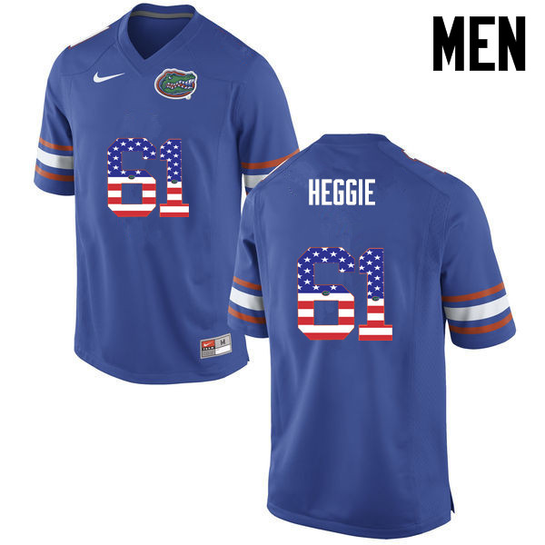 Men Florida Gators #61 Brett Heggie College Football USA Flag Fashion Jerseys-Blue - Click Image to Close